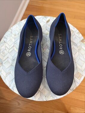 Rothy's Navy Blue Knit Slip-On Flats with Royal Blue Trim
